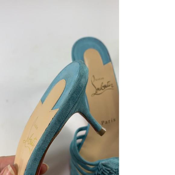 Belbrossa Noumea Aqua Blue 55mm Fringe Suede Kitten Heel Sandals D585 - Picture 7 of 12